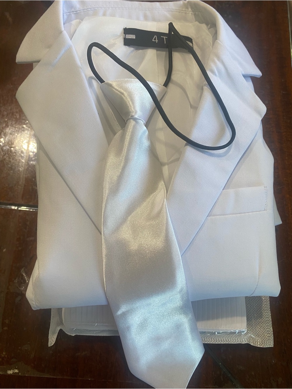 Children's White Dress Shirt with Satin Tie - 4T —-5pc